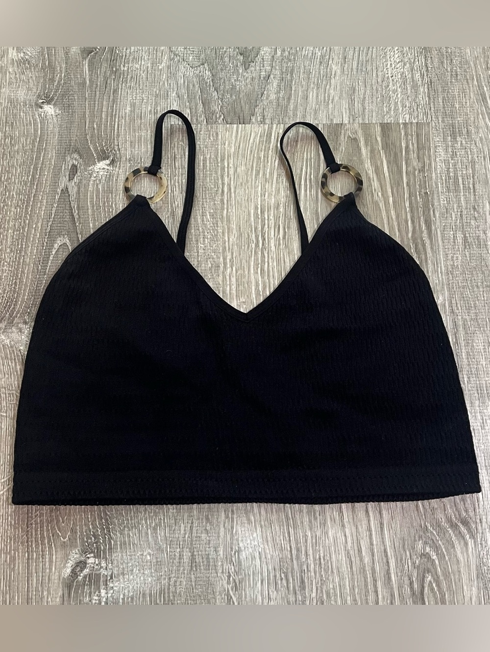 Suzette Collection XS/S Black Ribbed Bralette Leopard Print Crop Top Tank Top